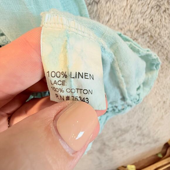 Bellambra Mint Green Linen Shift Dress Embroider Lace Trim M Made in Italy - Picture 6 of 10